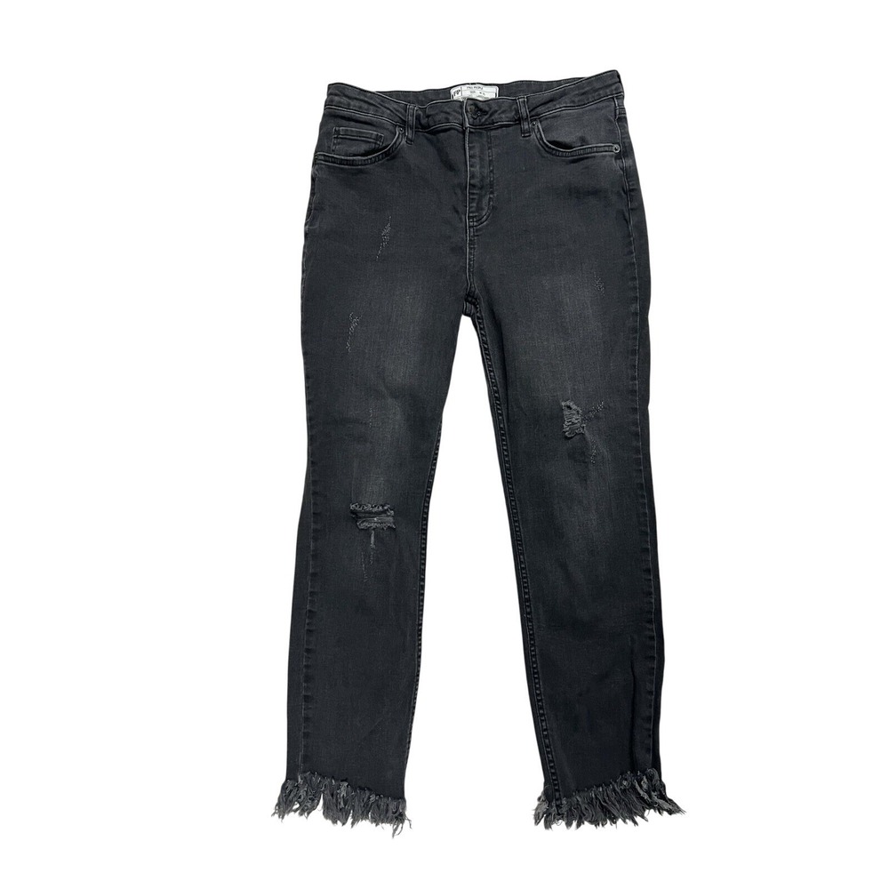 Free People Women's High Waist Jeans Size 31 Frayed Hem 10.5" Rise Goth